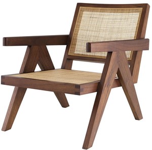 Casa Padrino Designer Stuhl Braun / Naturfarben 58 x 82 x H. 70 cm - Massivholz Stuhl mit Armlehnen und handgewebtem Rattangeflecht - Luxus Wohnzimmer Mbel