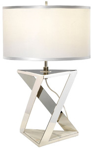 Casa Padrino Luxus Tischleuchte Silber / Wei� / Grau  32 x H. 70 cm - Moderne Tischlampe mit rundem Kunstseide Lampenschirm - Luxus Kollektion