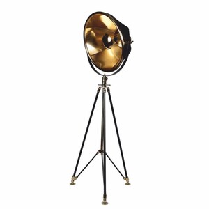 Casa Padrino Retro Dreibein Studioleuchte Schwarz / Gold H. 190 cm - Metall Stehleuchte