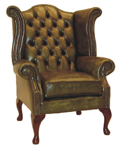 Casa Padrino Echtleder Sessel Vintage Grn - Luxus Wohnzimmer Ohrensessel Mbel Leder Sessel