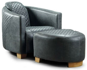 Casa Padrino Luxus Leder Sessel mit Fuhocker Vintage Blau / Hellbraun - Echtleder Wohnzimmer Sessel mit Echtleder Hocker - Wohnzimmer Mbel - Echtleder Mbel