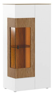 Casa Padrino Eckvitrine Wei� / Braun 65,8 x 40 x H. 138,3 cm - Moderner Beleuteter Massivholz Vitrinenschrank - Wohnzimmer Schrank - Wohnzimmer M�bel