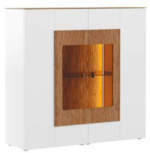 Casa Padrino Vitrinenschrank Wei / Braun 111 x 40 x H. 138 cm - Moderne Beleutete Massivholz Vitrine - Wohnzimmer Schrank - Barschrank - Wohnzimmer Mbel