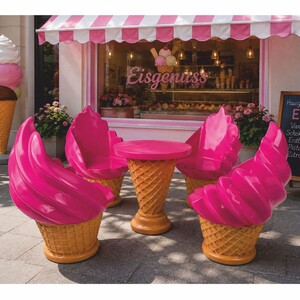 Casa Padrino Eisdielen M�bel Set Pink / Beige - 1 Tisch & 4 Sessel - Eisdielen Zubeh�r