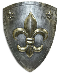 Casa Padrino Metall Ritterschild Franz�sische Lilie Antik Silber / Gold 54 x H. 71 cm - Mittelalter Deko 