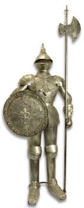 Casa Padrino Eisen Ritterr�stung mit Schild & Lanze Antik Silber H. 242 cm - Mittelalter Deko Ritter R�stung