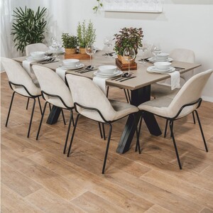 Casa Padrino Esstisch Beige / Schwarz 180-468 cm - Rechteckiger Ausziehbarer K�chentisch
