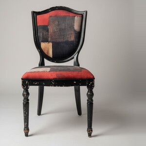 Casa Padrino Esszimmerstuhl Schwarz / Rot / Blau - Stuhl mit Schildlehne im Patchwork Design