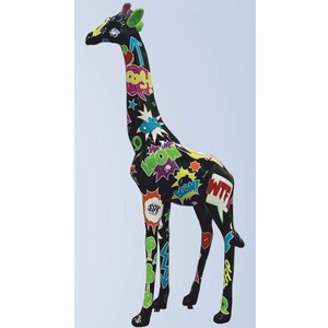 Casa Padrino Garten Deko Skulptur Giraffe Schwarz / Bunt H. 205 cm - Gro�e Garten Figur