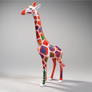 Casa Padrino Garten Deko Skulptur Giraffe Wei� / Rot / Bunt H. 205 cm - Gro�e Garten Deko Figur - Garten Tierfigur - Garten Figuren