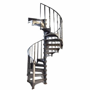 Casa Padrino Gusseisen Wendeltreppe mit Gelnder linke Seite Grau H. 302 cm - Rustikale Spiraltreppe