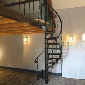 Casa Padrino Gusseisen Wendeltreppe mit Gelnder linke Seite Schwarz H. 300 cm - Rustikale Spiraltreppe