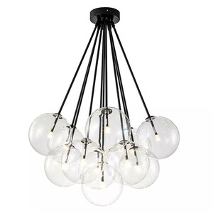 Casa Padrino H�ngeleuchte Schwarz / Transparent  66 x H. 95 cm - Moderne Pendelleuchte mit 13 Glaskugeln