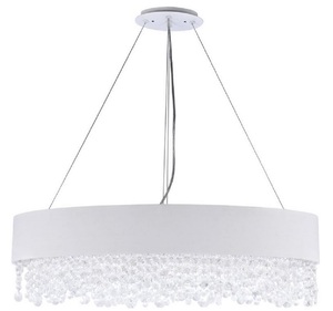 Casa Padrino Kristall H�ngeleuchte Silber / Wei� 72 x 27 x H. 21 cm - Au�ergew�hnliche ovale Leuchte mit Metallrahmen und Stoffbezug