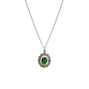 Casa Padrino Halskette Gr�n Markasit aus Silber und Gold