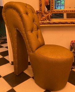 Casa Padrino Designer High Heel Sessel mit Glitzersteinen Gold - Moderner Club Sessel mit hoher Rckenlehne - Moderne Club Mbel - Designer Mbel