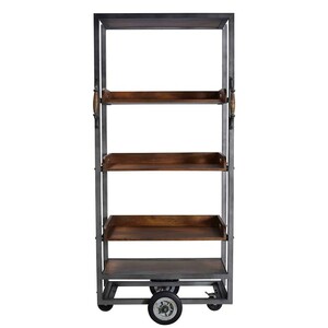 Casa Padrino Industrie Stil B�cherregal Anthrazit / Braun 80 x 40 x H. 180 cm - Fahrbares Regal mit 4 Massivholz B�den