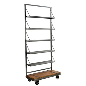 Casa Padrino Industrie Stil Leiterregal Anthrazit / Braun 100 x 45 x H. 230 cm - Fahrbares Regal mit 5 Metallb�den