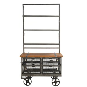 Casa Padrino Industrie Stil Servierwagen Anthrazit / Braun 106 x 48 x H. 208 cm - Rollwagen mit Aufsatzregal und 4 Gitterschubladen