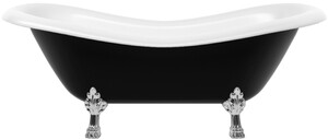 Casa Padrino Jugendstil Badewanne Schwarz / Wei� / Silber 188 cm - Freistehende Retro Stil Badewanne