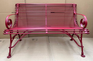 Casa Padrino Jugendstil Gartenbank Rot 120 x 66 x H. 80 cm - Schmiedeeisen Garten Sitzbank - Schmiedeeisen Garten M�bel - Barock & Jugendstil Garten M�bel