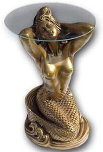 Casa Padrino Jugendstil Beistelltisch Meerjungfrau Gold H. 62 cm - Eleganter Tisch mit runder Glasplatte - Barock & Jugendstil Mbel