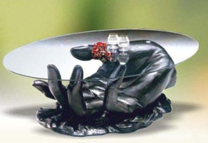 Casa Padrino Designer Couchtisch Hand Schwarz 89 x 60 x H. 43,5 cm - Wohnzimmertisch mit ovaler Glasplatte - Designer Wohnzimmer Mbel