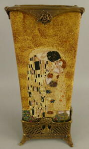 Casa Padrino Jugendstil Deko Vase Mehrfarbig / Messing 15 x 10 x H. 34 cm - Porzellan Blumenvase - Barock & Jugendstil Deko Accessoires