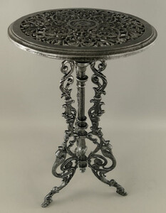 Casa Padrino Jugendstil Garten Beistelltisch Antik Grau / Schwarz  36 x H. 70 cm - Runder Garten Metall Tisch - Runder Blumentisch - Barock & Jugendstil Garten M�bel