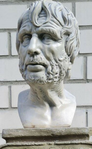 Casa Padrino Jugendstil Garten Deko Stein B�ste Mann Grau 17 x 26 x H. 41 cm - Garten Deko Stein Skulptur - Barock & Jugendstil Garten Deko