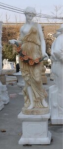 Casa Padrino Jugendstil Garten Deko Marmor Skulptur Dame Linke Seite Wei / Beige H. 190 cm