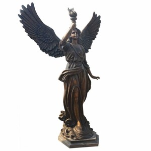 Casa Padrino Jugendstil Garten Deko Messing Skulptur Engel mit Fakel Rechts Bronze H. 210 cm