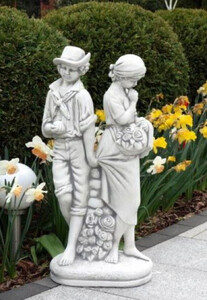 Casa Padrino Jugendstil Garten Deko Skulptur Liebespaar Grau H. 87 cm - Elegante Garten Deko Stein Figur - Barock & Jugendstil Garten Deko Accessoires