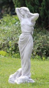Casa Padrino Jugendstil Garten Deko Skulptur Dame Grau H. 70 cm - Elegante Garten Deko Stein Figur - Barock & Jugendstil Garten Deko Accessoires
