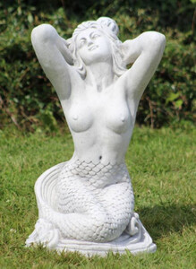Casa Padrino Jugendstil Garten Deko Skulptur Meerjungfrau Grau 35 x 32 x H. 57 cm - Elegante Garten Deko Stein Figur - Barock & Jugendstil Garten Deko Accessoires