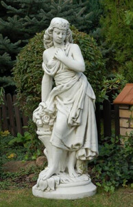 Casa Padrino Jugendstil Garten Deko Skulptur Dame Grau H. 132 cm - Elegante Garten Deko Stein Figur - Barock & Jugendstil Garten Deko Accessoires
