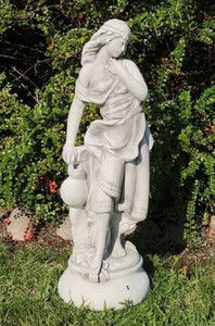 Casa Padrino Jugendstil Garten Deko Skulptur Dame Grau H. 66 cm - Elegante Garten Deko Stein Figur - Barock & Jugendstil Garten Deko Accessoires