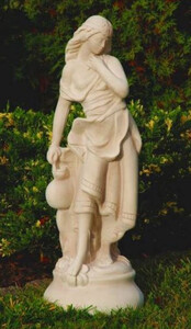 Casa Padrino Jugendstil Garten Deko Skulptur Dame Sandfarben H. 66 cm - Elegante Garten Deko Stein Figur - Barock & Jugendstil Garten Deko Accessoires
