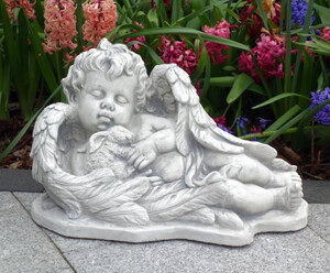 Casa Padrino Jugendstil Garten Deko Skulptur Engel Grau 46 x 25 x H. 27 cm - Elegante Garten Deko Stein Figur - Barock & Jugendstil Garten Deko Accessoires