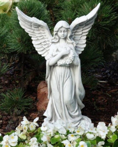 Casa Padrino Jugendstil Garten Deko Skulptur Engel Grau 16 x 14 x H. 46 cm - Elegante Garten Deko Stein Figur - Barock & Jugendstil Garten Deko Accessoires