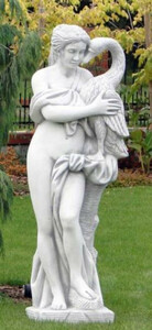 Casa Padrino Jugendstil Garten Deko Skulptur Frau mit Schwan Wei / Grau 41 x 39 x H. 160 cm - Elegante Garten Deko Stein Figur - Barock & Jugendstil Garten Deko Accessoires