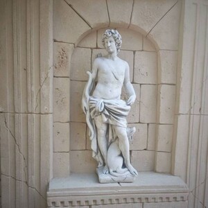 Casa Padrino Jugendstil Garten Deko Skulptur Mann mit Bogen und Hund Grau H. 142 cm