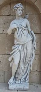 Casa Padrino Jugendstil Garten Deko Skulptur Frau mit K�cher Grau H. 141 cm - Elegante Garten Deko Stein Figur - Barock & Jugendstil Garten Deko Accessoires