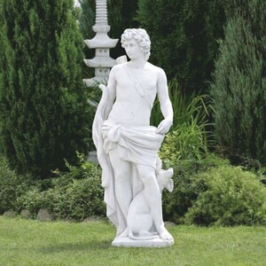 Casa Padrino Jugendstil Garten Deko Skulptur Mann mit Bogen und Hund Wei� H. 142 cm