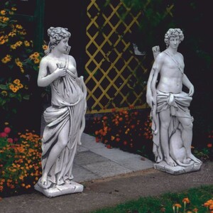 Casa Padrino Jugendstil Garten Deko Skulpturen Set Mann und Frau Grau - Garten Figuren