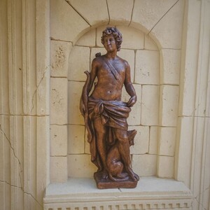 Casa Padrino Jugendstil Garten Deko Skulptur Mann mit Bogen und Hund Braun H. 142 cm