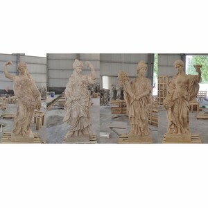 Casa Padrino Jugendstil Garten Deko Travertin Skulpturen 4er Set Damen Beige H. 190 cm