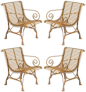 Casa Padrino Jugendstil Garten Stuhl 4er Set Braun 64 x 62 x H. 71 cm - Handgefertigte Schmiedeeisen St�hle mit Armlehnen - Nostalgische Schmiedeeisen Garten & Terrassen M�bel