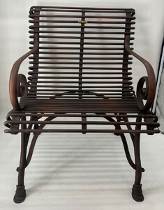 Casa Padrino Jugendstil Garten Stuhl Braun 64 x 62 x H. 71 cm - Schmiedeeisen Stuhl mit Armlehnen - Nostalgische Schmiedeeisen Garten M�bel