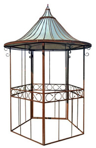 Casa Padrino Jugendstil Garten Vogelhaus Rostfarben / Silber  160 x H. 300 cm - Schmiedeeisen Vogelhaus mit verzinktem Blechdach - Nostalgische Garten & Terrassen Vogelh�user